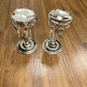 Vintage Silver tone Metal Candlesticks With Grape Motif  Pair Studio Silversmith